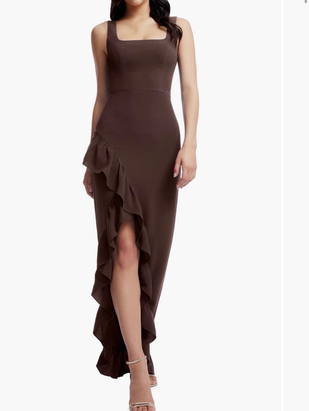 Dress the Population Chocolate Brown Ruffle Wedding Guest Dress